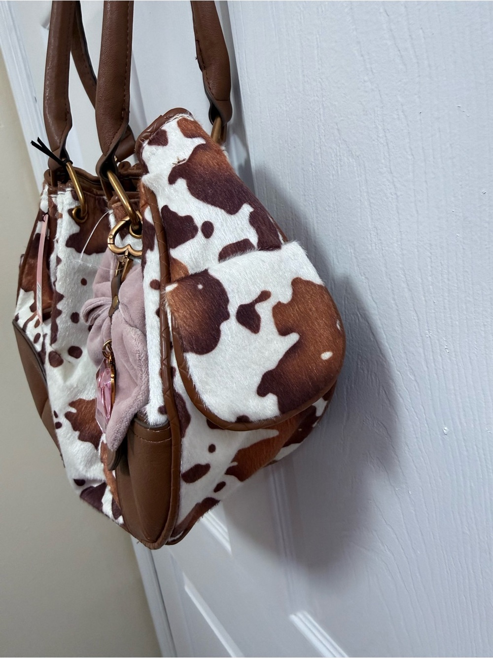 NWT Juicy Romance Cow Print Satchel in Saddle (Brown) - Picture 3 of 6